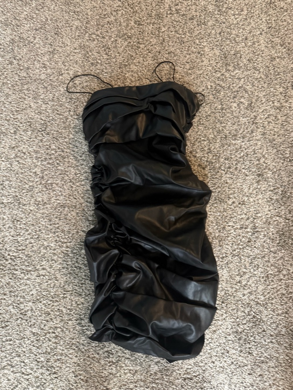 Madison Black Strapless Ruched Faux-Leather Dress
